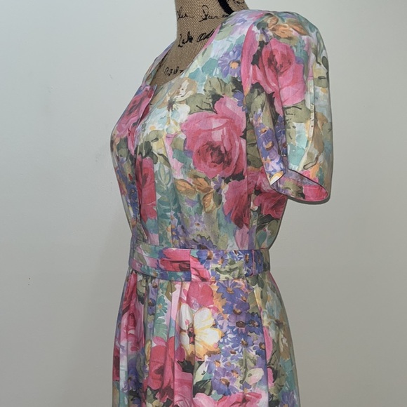 Vintage 80s Floral Midi Dress - Picture 7 of 14